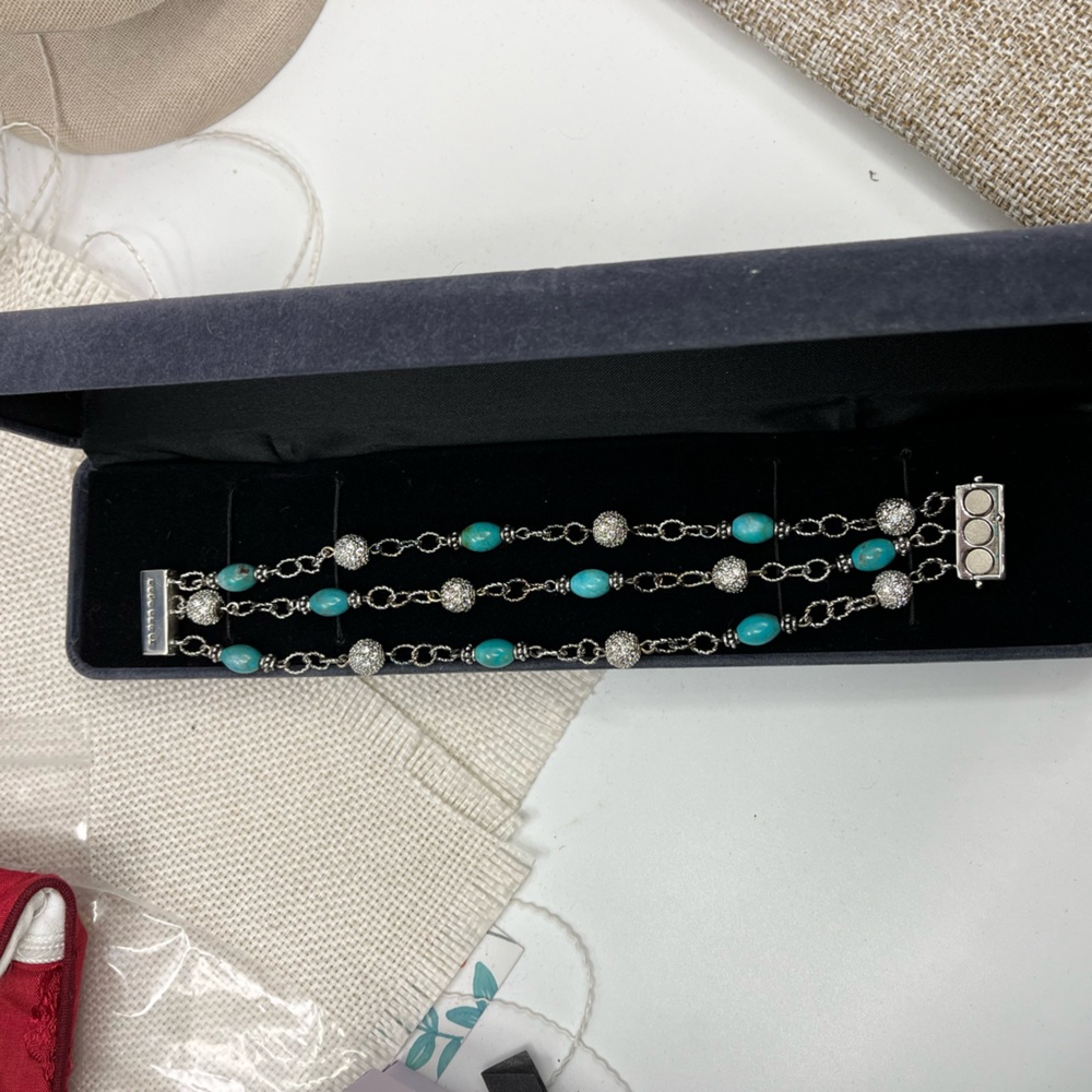 Vintage Joseph Esposito Sterling Silver Turquoise & CZ Bead Bracelet - Picture 5 of 16